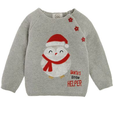 Cool Club, Sweter niemowlęcy, szary, pingwin, Santa's little helper