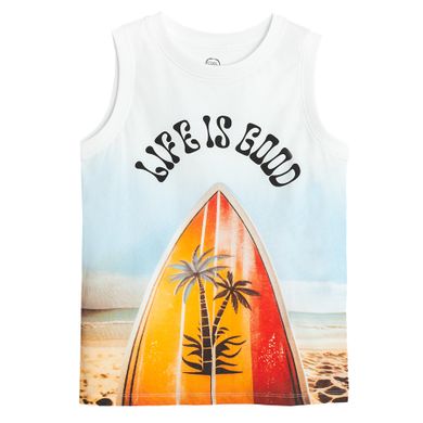 Cool Club, T-shirt chłopięcy bez rękawów, biały