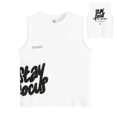 Cool Club, T-shirt chłopięcy bez rękawów, loose, biały