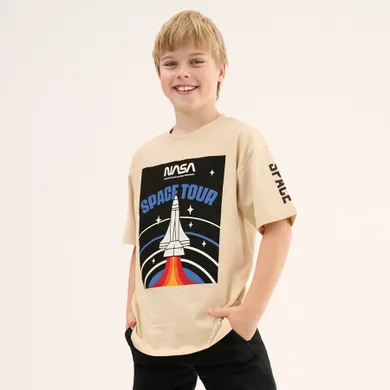 Cool Club, T-shirt chłopięcy, beżowy, NASA