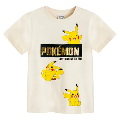 Cool Club, T-shirt chłopięcy, beżowy, Pokemon