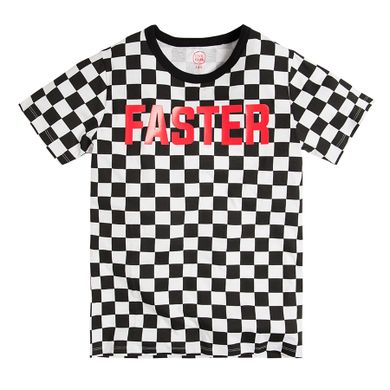 Cool Club, T-shirt chłopięcy, biało-czarna kratka, Faster