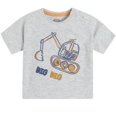 Cool Club, T-shirt chłopięcy, szary melanż, koparka, Dig dig