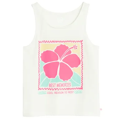 Cool Club, T-shirt dziewczęcy bez rękawów, biały