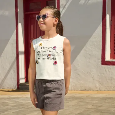 Cool Club, T-shirt dziewczęcy bez rękawów, biały