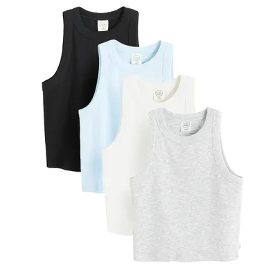 Cool Club, T-shirt dziewczęcy bez rękawów, prążkowany, mix, zestaw, 4 szt.