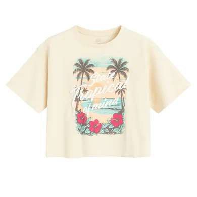 Cool Club, T-shirt dziewczęcy, beżowy