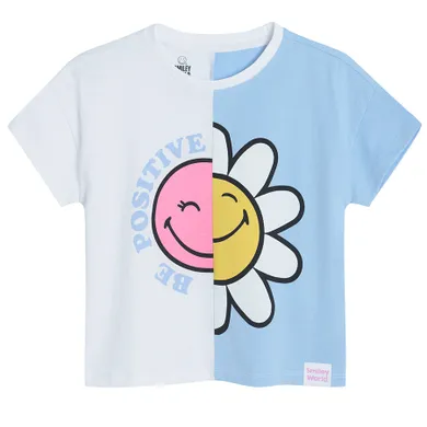 Cool Club, T-shirt dziewczęcy, biało-niebieski, SmileyWorld