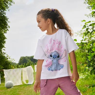 Cool Club, T-shirt dziewczęcy, biały, Lilo i Stitch