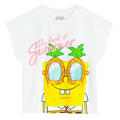 Cool Club, T-shirt dziewczęcy, biały, SpongeBob