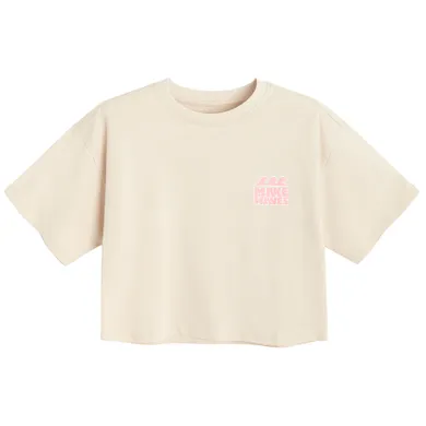Cool Club, T-shirt dziewczęcy, crop top, beżowy