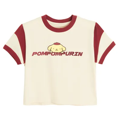 Cool Club, T-shirt dziewczęcy, crop top, beżowy, Hello Kitty and Friends