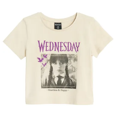 Cool Club, T-shirt dziewczęcy, crop top, beżowy, Wednesday