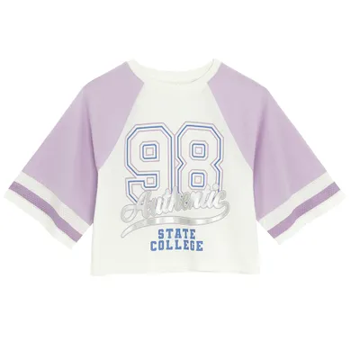 Cool Club, T-shirt dziewczęcy, crop top, biało-fioletowy