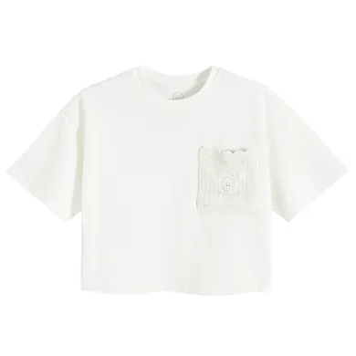 Cool Club, T-shirt dziewczęcy, crop top, biały