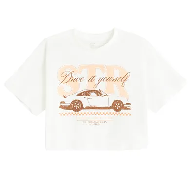 Cool Club, T-shirt dziewczęcy, crop top, biały