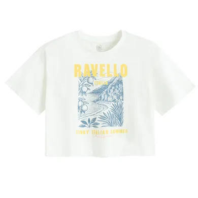 Cool Club, T-shirt dziewczęcy, crop top, biały