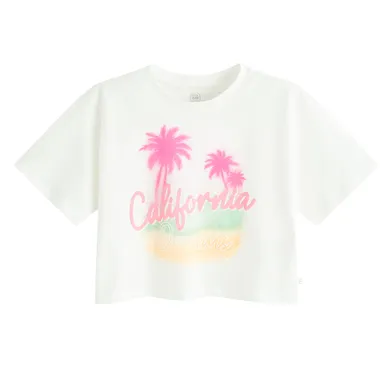 Cool Club, T-shirt dziewczęcy, crop top, biały