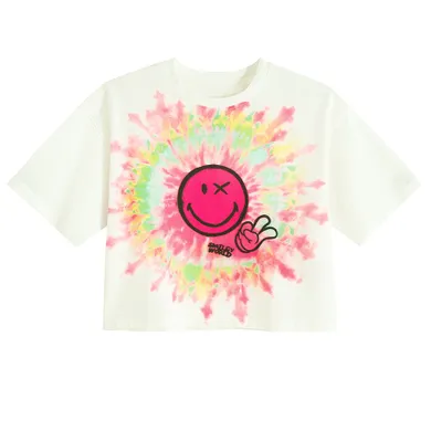 Cool Club, T-shirt dziewczęcy, crop top, biały, SmileyWorld