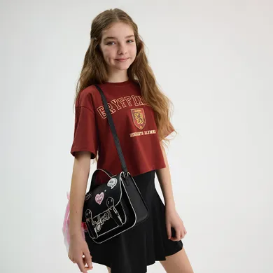 Cool Club, T-shirt dziewczęcy, crop top, bordowy, Harry Potter