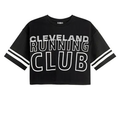 Cool Club, T-shirt dziewczęcy, crop top, czarny
