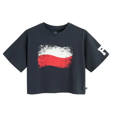 Cool Club, T-shirt dziewczęcy, crop top, granatowy