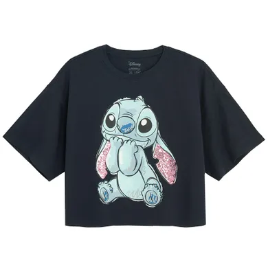 Cool Club, T-shirt dziewczęcy, crop top, granatowy, Lilo i Stitch