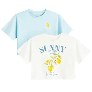 Cool Club, T-shirt dziewczęcy, crop top, mix, zestaw, 2 szt.