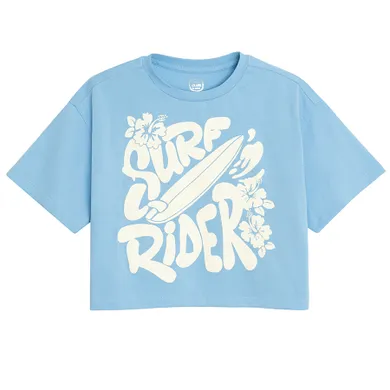 Cool Club, T-shirt dziewczęcy, crop top, niebieski