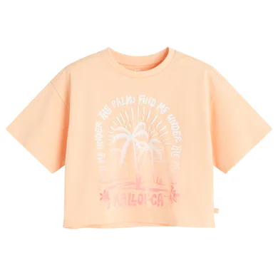 Cool Club, T-shirt dziewczęcy, crop top, pomarańczowy