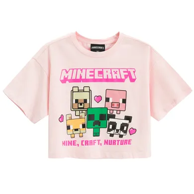Cool Club, T-shirt dziewczęcy, crop top, różowy, Minecraft