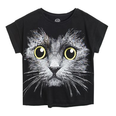 Cool Club, T-shirt dziewczęcy, czarny, kot