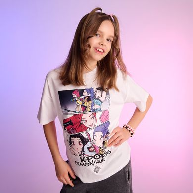 Cool Club, T-shirt dziewczęcy, oversize, biały, K-Pop Demon Hunters