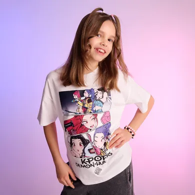 Cool Club, T-shirt dziewczęcy, oversize, biały, K-Pop Demon Hunters