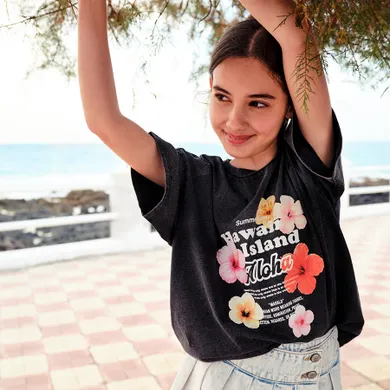 Cool Club, T-shirt dziewczęcy, oversize, czarny