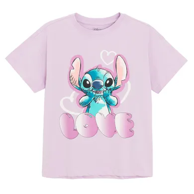 Cool Club, T-shirt dziewczęcy, oversize, fioletowy, Lilo i Stitch