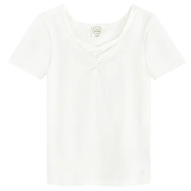 Cool Club, T-shirt dziewczęcy, prążkowany, biały