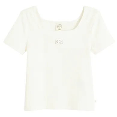 Cool Club, T-shirt dziewczęcy, prążkowany, biały