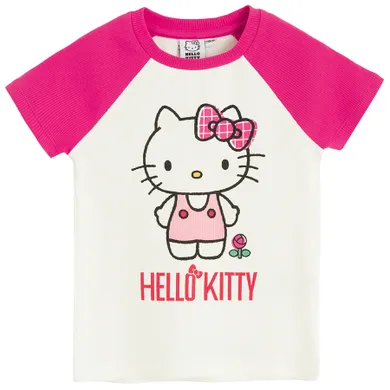 Cool Club, T-shirt dziewczęcy, prążkowany, biały, Hello Kitty