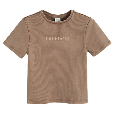 Cool Club, T-shirt dziewczęcy, prążkowany, brązowy