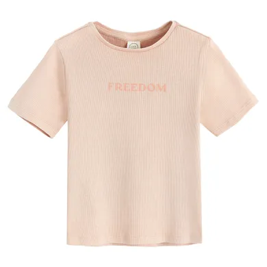 Cool Club, T-shirt dziewczęcy, prążkowany, pomarańczowy