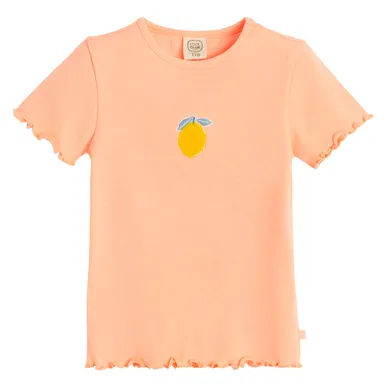 Cool Club, T-shirt dziewczęcy, prążkowany, pomarańczowy