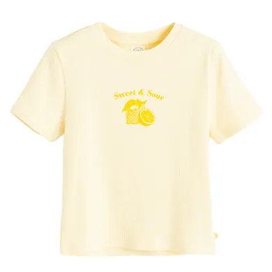 Cool Club, T-shirt dziewczęcy, prążkowany, żółty