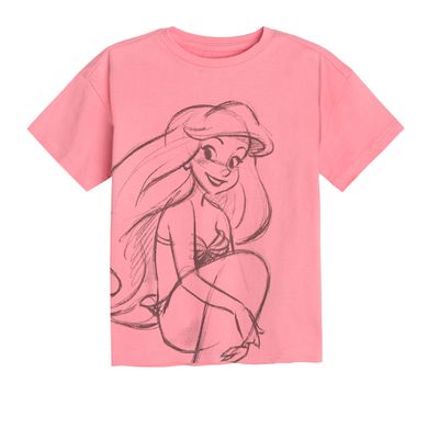 Cool Club, T-shirt dziewczęcy, pudełkowy, koralowy, Arielka, Księżniczki Disneya