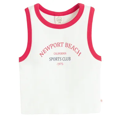 Cool Club, Top dziewczęcy, crop, prążkowany, biały