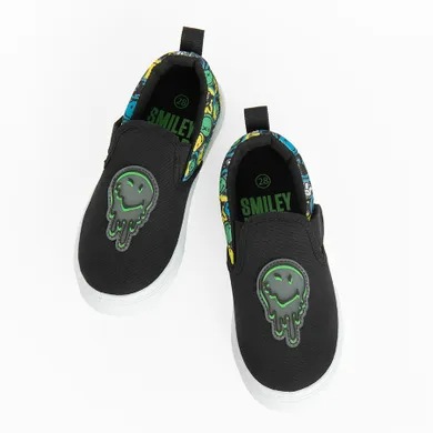 Cool Club, Trampki slip on chłopięce, czarne, SmileyWorld