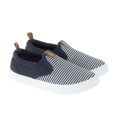 Cool Club, Trampki slip on chłopięce, granatowo-białe, paski, Don't overthink it