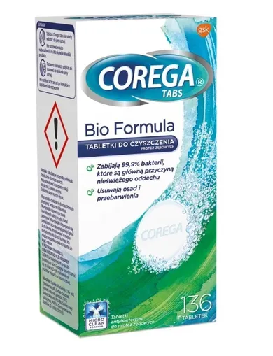 Corega, Tabs Bio Formula, tabletki do czyszczenia protez zębowych, 136 tabletek