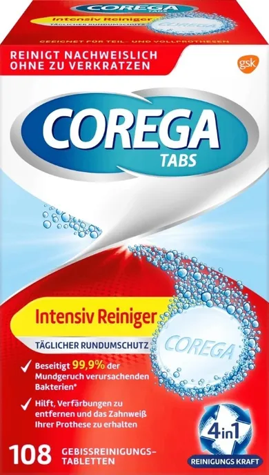 Corega Tabs, tabletki do czyszczenia protez, 108 szt.