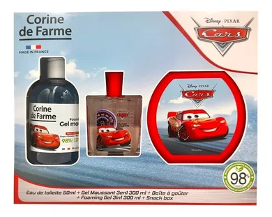 Corine De Farme, Cars, zestaw prezetowy: woda toaletowa, 50 ml + żel pieniący 3w1, 300 ml + pudełko na przekąski